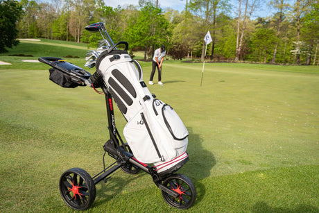 Bag Boy Slimfold 3 - Rad Golftrolley, Grau / Weiß - Golflaedchen.de