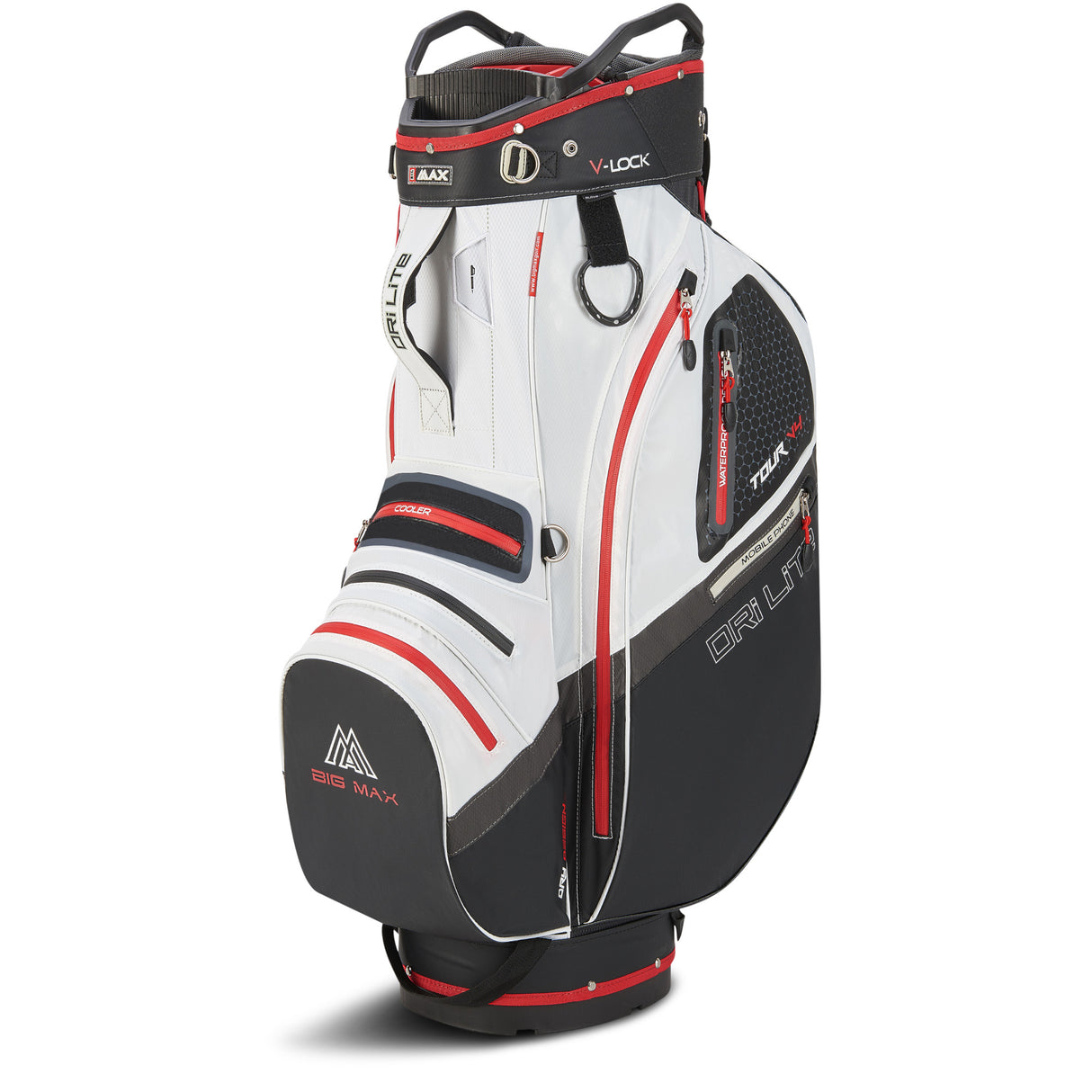 Big Max Dri Lite V - 4 Waterproof Cartbag, Weiß / Schwarz / Rot - Golflaedchen.de