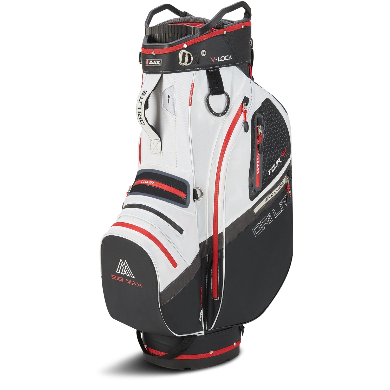 Big Max Dri Lite V - 4 Waterproof Cartbag, Weiß / Schwarz / Rot - Golflaedchen.de
