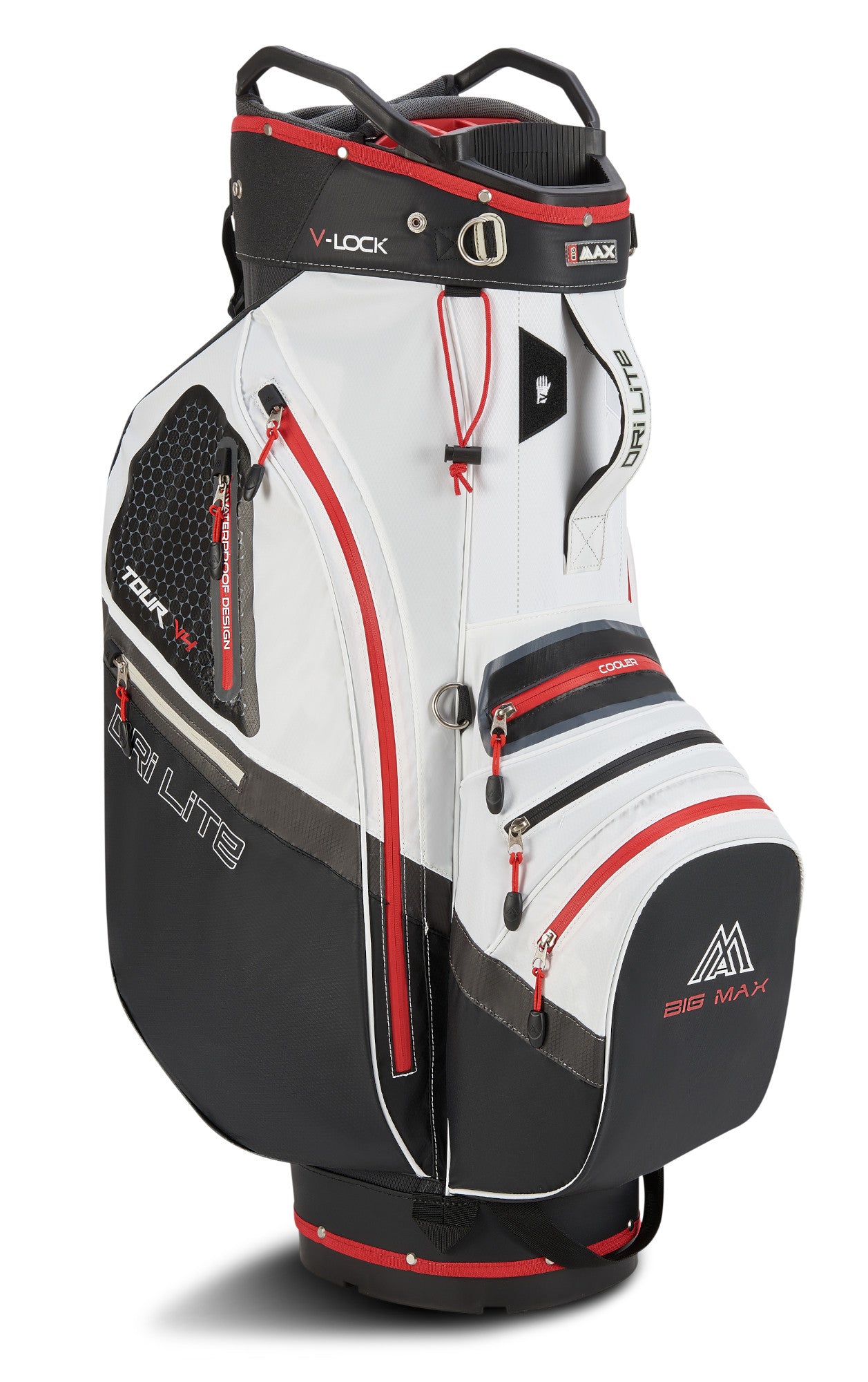 Big Max Dri Lite V - 4 Waterproof Cartbag, Weiß / Schwarz / Rot - Golflaedchen.de