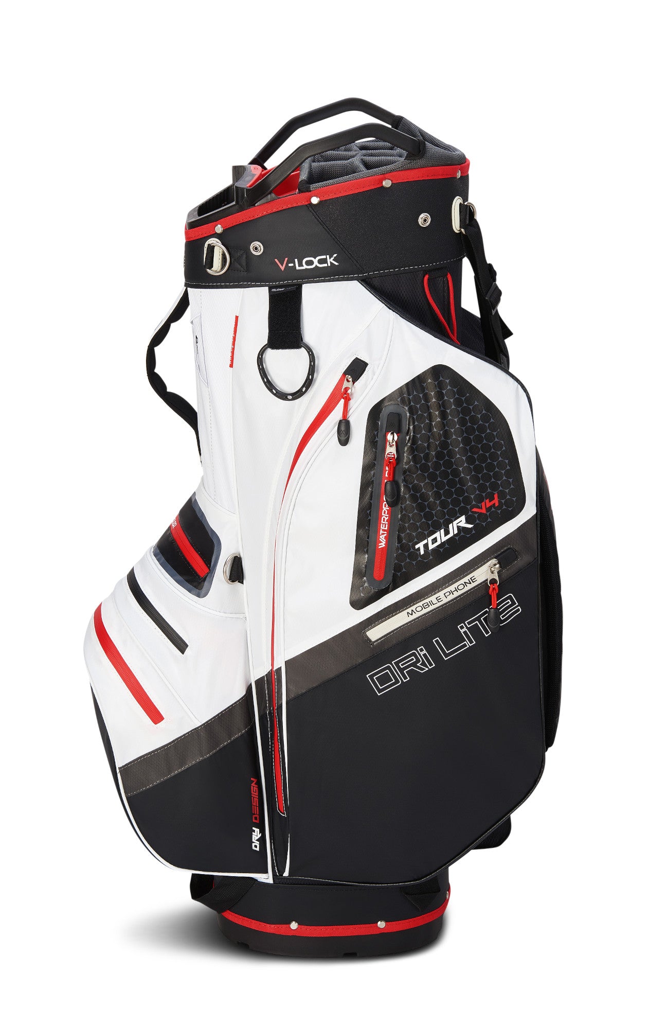 Big Max Dri Lite V - 4 Waterproof Cartbag, Weiß / Schwarz / Rot - Golflaedchen.de