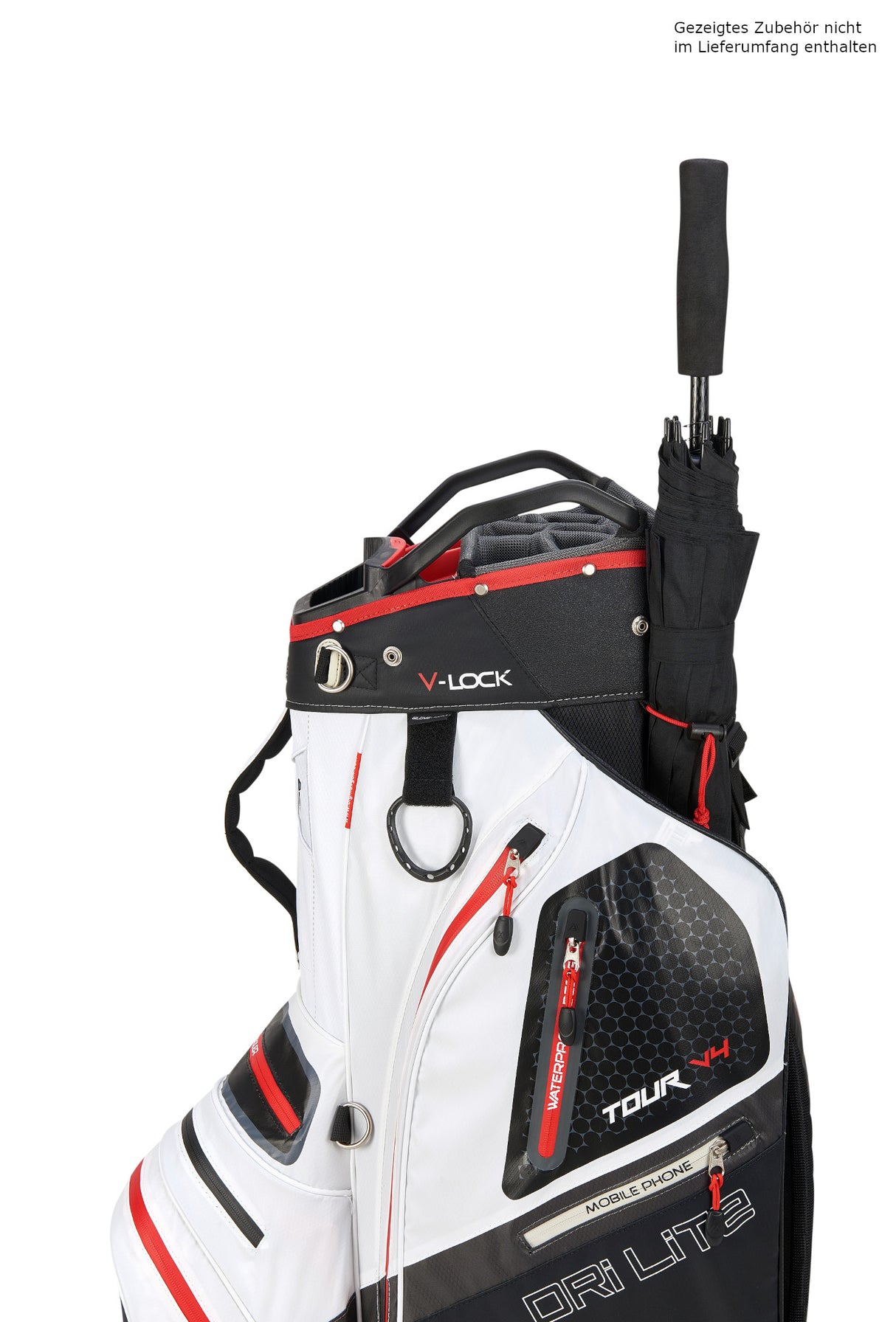 Big Max Dri Lite V - 4 Waterproof Cartbag, Weiß / Schwarz / Rot - Golflaedchen.de