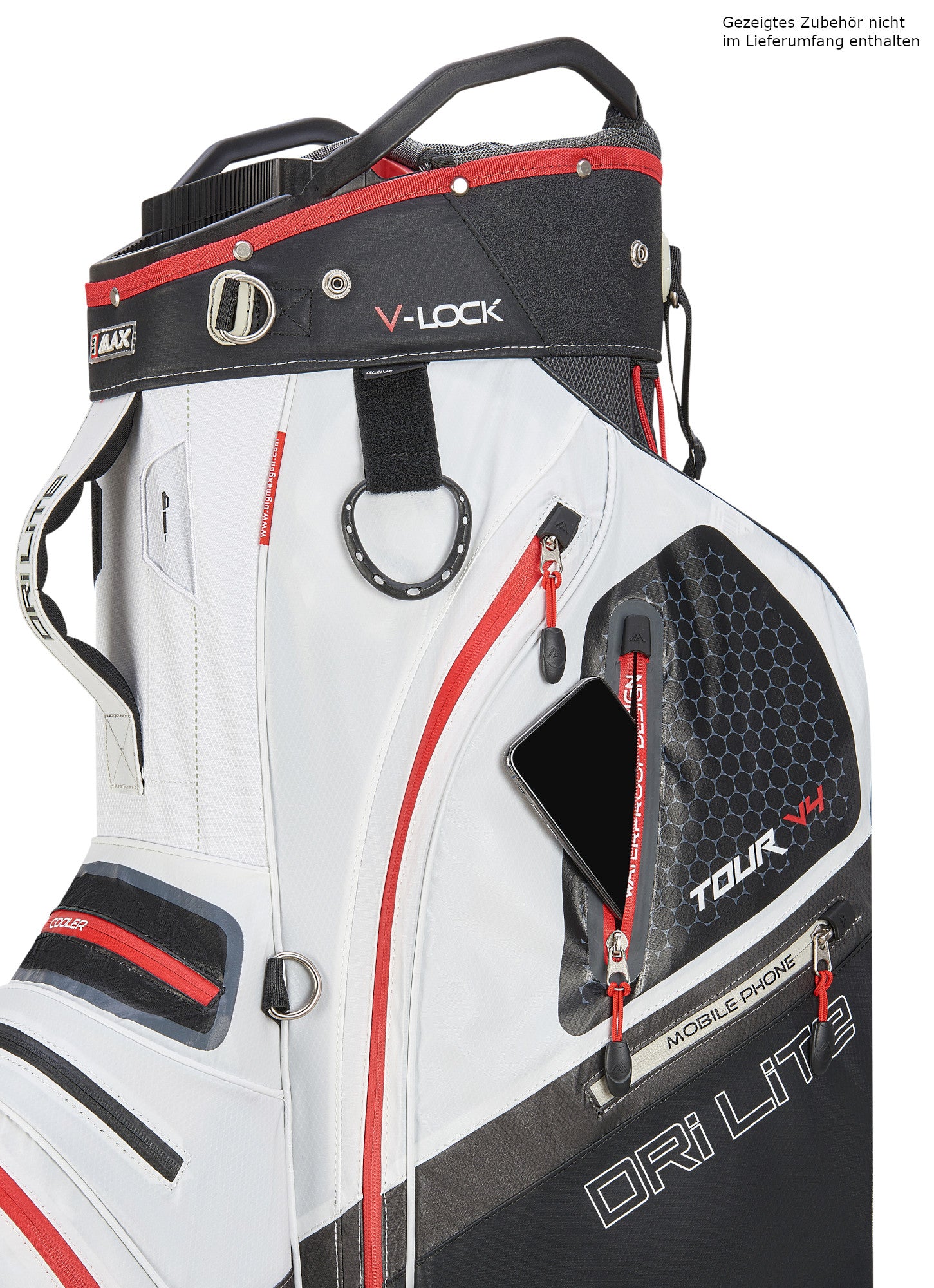 Big Max Dri Lite V - 4 Waterproof Cartbag, Weiß / Schwarz / Rot - Golflaedchen.de